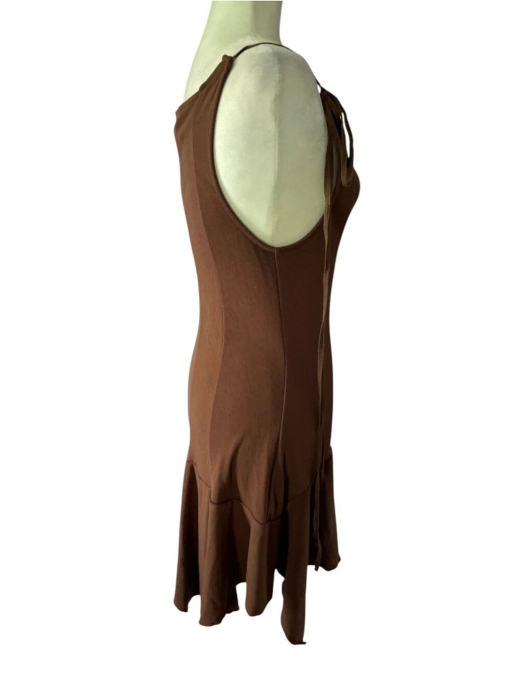 Free People Good Feels Pointed Drop-Waist Mini Dress SZ S Brown Fairy Dress boho - Picture 4 of 9